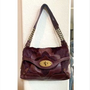 Authentic Rare Vintage burgundy/brown Lockheart fur & leather shoulder bag. Mint